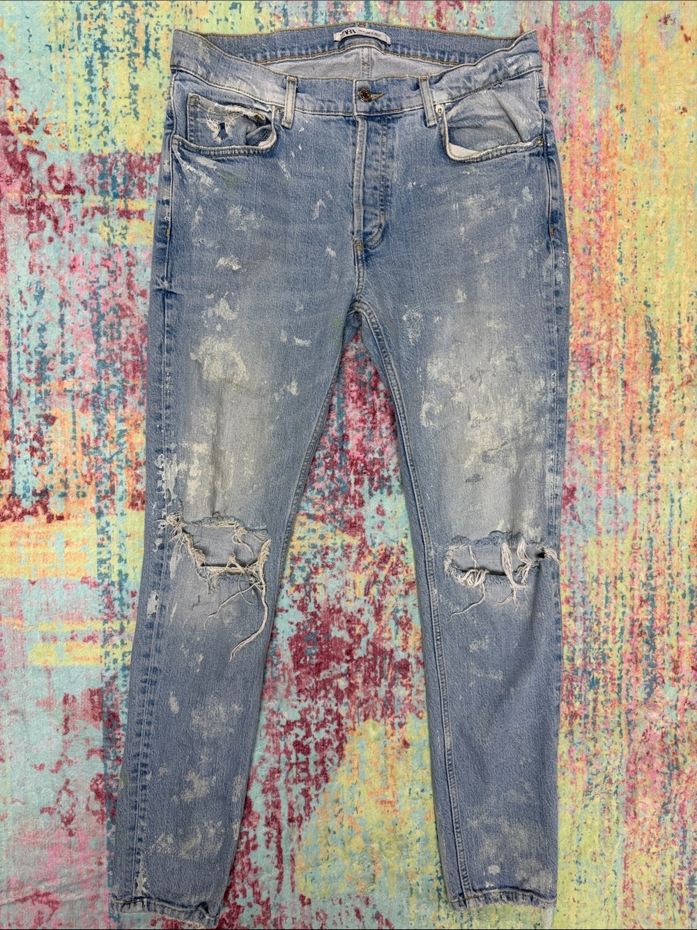 Zara Men's Light Blue Distressed Skinny Jeans